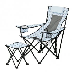 Ozark Trail Lounge Chair With Detached Footrest,Blue Geo