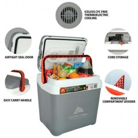 Ozark Trail Highline 12V Iceless 30 Cans 24 L/26qt Electric Cooler,Portable Travel Thermoelectric Car Cooler,Grey