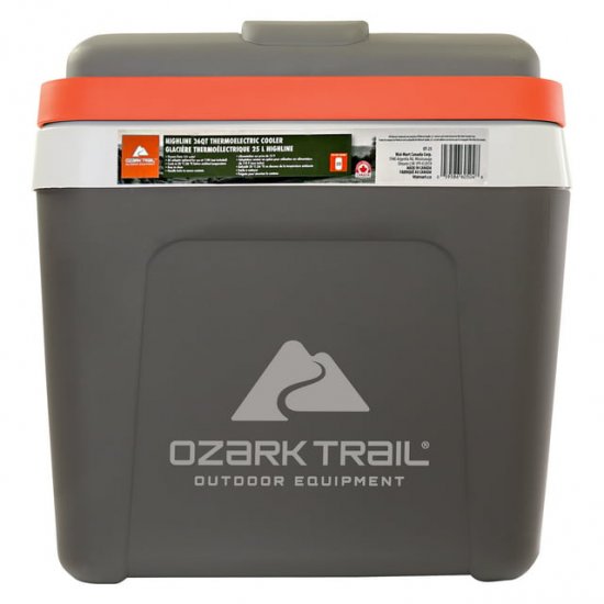 Ozark Trail Highline 12V Iceless 30 Cans 24 L/26qt Electric Cooler,Portable Travel Thermoelectric Car Cooler,Grey